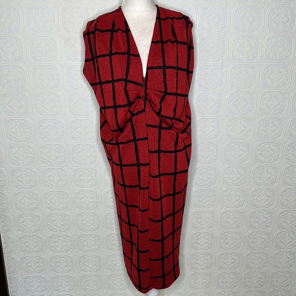 Zara | Black & Red Checkered MIDI Dress - Picture 4 of 13